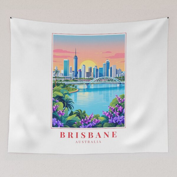 Item preview, Brisbane Australia Illustration – Story Bridge, Botanic Gardens & Riverfront Cityscape designed and sold by MapMyMiles.