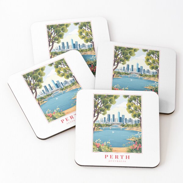 Item preview, Perth Australia Illustration – Swan River, City Skyline & Coastal Wilderness designed and sold by MapMyMiles.