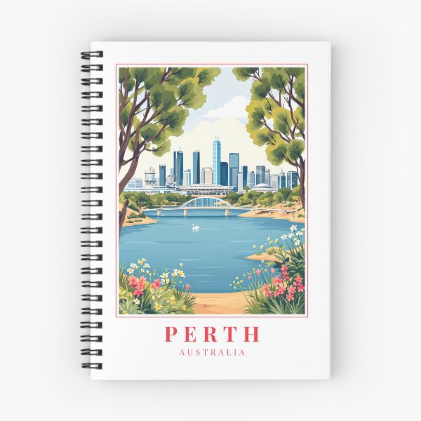 Item preview, Perth Australia Illustration – Swan River, City Skyline & Coastal Wilderness designed and sold by MapMyMiles.