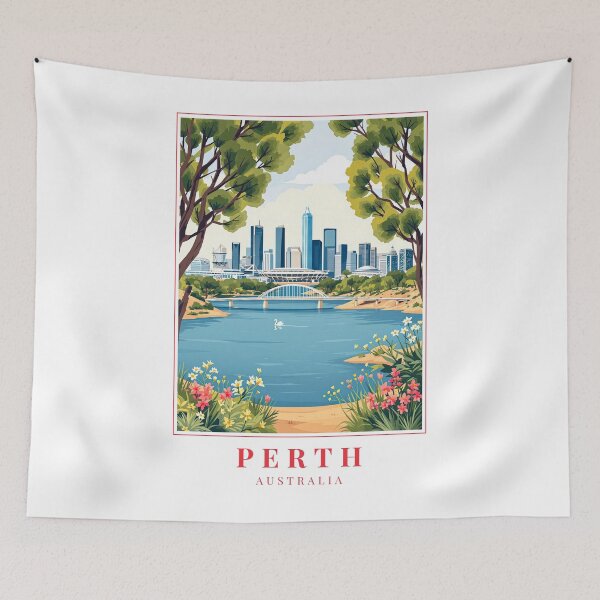 Item preview, Perth Australia Illustration – Swan River, City Skyline & Coastal Wilderness designed and sold by MapMyMiles.