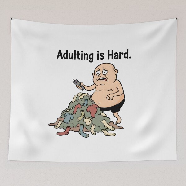 Item preview, Adulting Is Hard T-Shirt: Funny Grumpy Cartoon Man Laundry Day - Retro 80s Comic Style designed and sold by lamiarte.