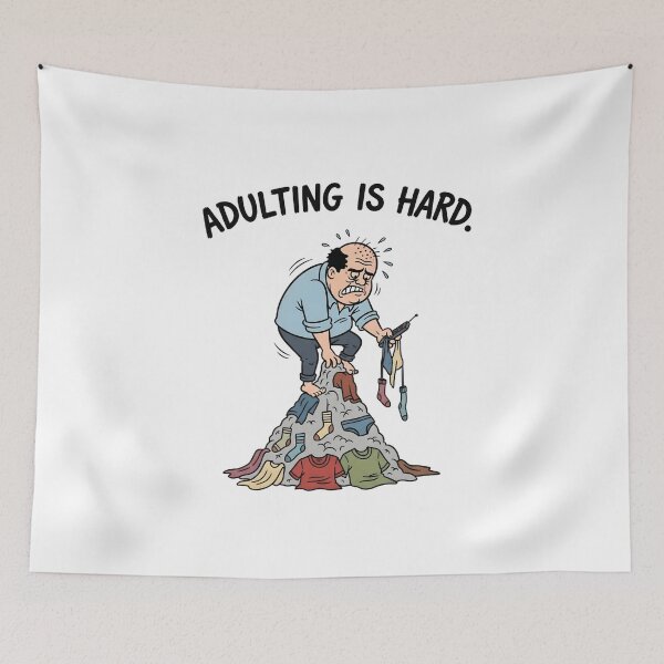Item preview, Adulting Is Hard T-Shirt: Funny Grumpy Cartoon Man Laundry Day - Retro 80s Comic Style designed and sold by lamiarte.