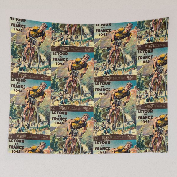 Item preview, Vintage Tour de France 1948 Magazine Cover Poster | Cycling Art Print | Mid-Century Illustration & Alpine Landscape Decor designed and sold by artofuniverse.