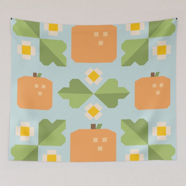 Item preview, Orange and Blossom Quilt designed and sold by GreenTStudio.
