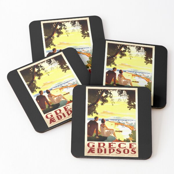 Item preview, Vintage Art Deco Greece Travel Poster | Ædipsos Coastal Scene | 20th Century Retro Wall Art & Home Decor | Exotic Getaway designed and sold by artofuniverse.