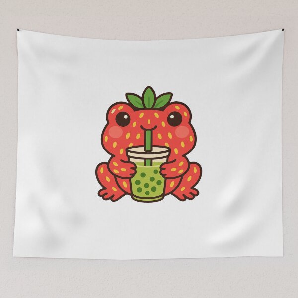 Item preview, Strawberry forest frog drinking bubble tea designed and sold by BritishDelights.