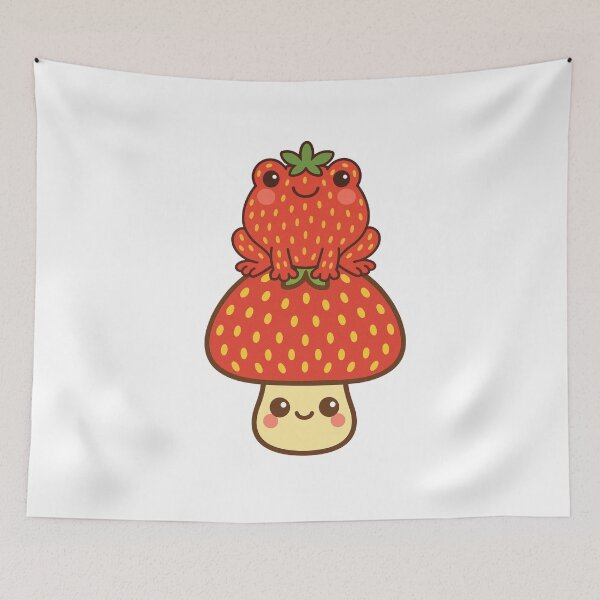 Item preview, Strawberry forest frog sat on a strawberry mushroom designed and sold by BritishDelights.