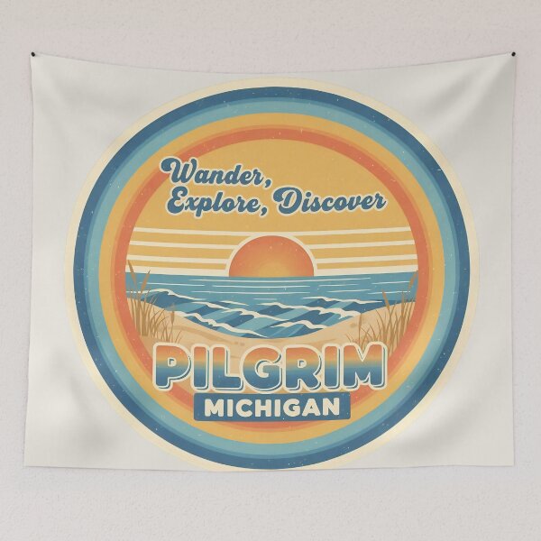 Item preview, Pilgrim, Michigan Retro Wave designed and sold by TheOldMittenIllustrated.
