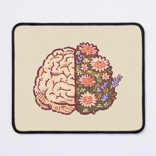 Item preview, Mossy Overgrown Floral Brain, botanical split-brain illustration designed and sold by Magnificent Lizard.