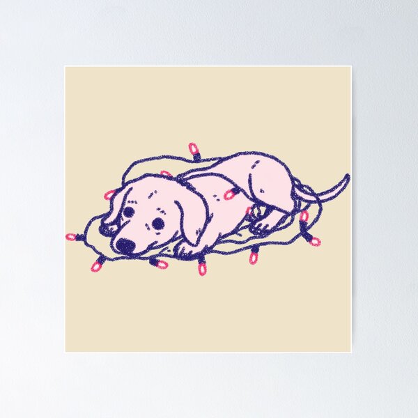 Item preview, Perro salchicha enredado en luces navideñas, boceto a pastel designed and sold by Magnificent Lizard.