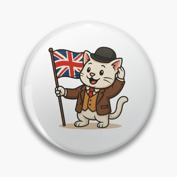 Item preview, British Gentleman Cat Holding Union Jack Cartoon Design. designed and sold by The-T-In-Retro.