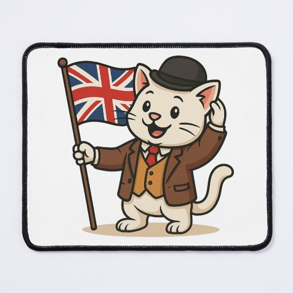 Item preview, British Gentleman Cat Holding Union Jack Cartoon Design. designed and sold by The-T-In-Retro.