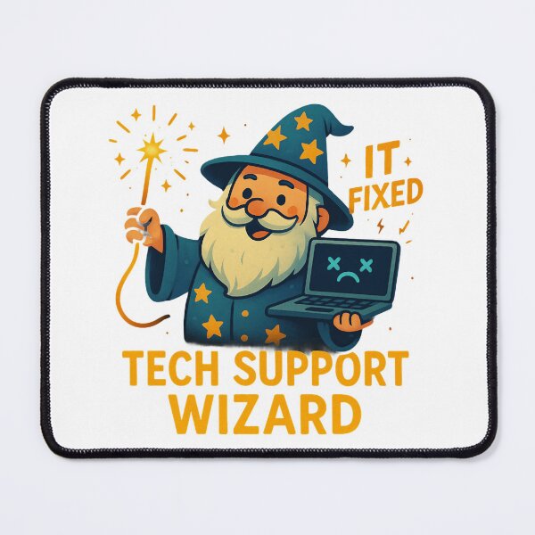 Item preview, Funny Tech Support Wizard Fixing Computer Cartoon Design. designed and sold by The-T-In-Retro.