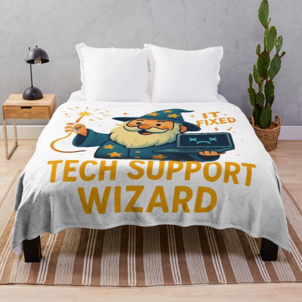 Item preview, Funny Tech Support Wizard Fixing Computer Cartoon Design. designed and sold by The-T-In-Retro.