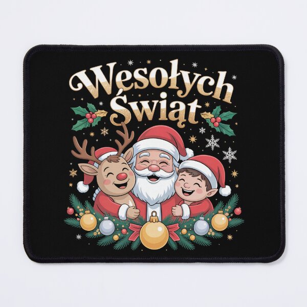 Item preview, Wesolych Swiat Polish Christmas Santa Reindeer Elf designed and sold by MadCatPrints.