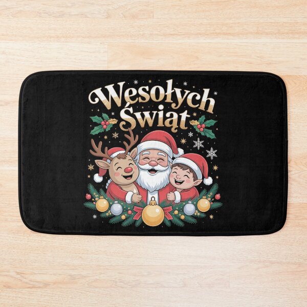 Item preview, Wesolych Swiat Polish Christmas Santa Reindeer Elf designed and sold by MadCatPrints.