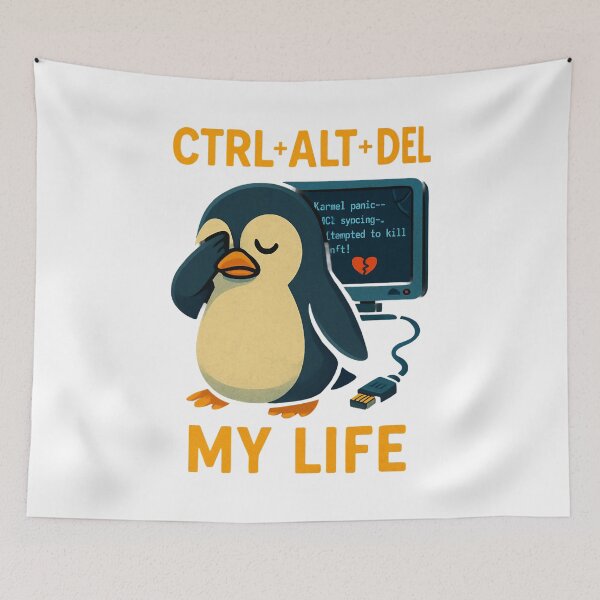 Item preview, Sad Penguin Rebooting Life Ctrl Alt Del Tech Humour. designed and sold by The-T-In-Retro.