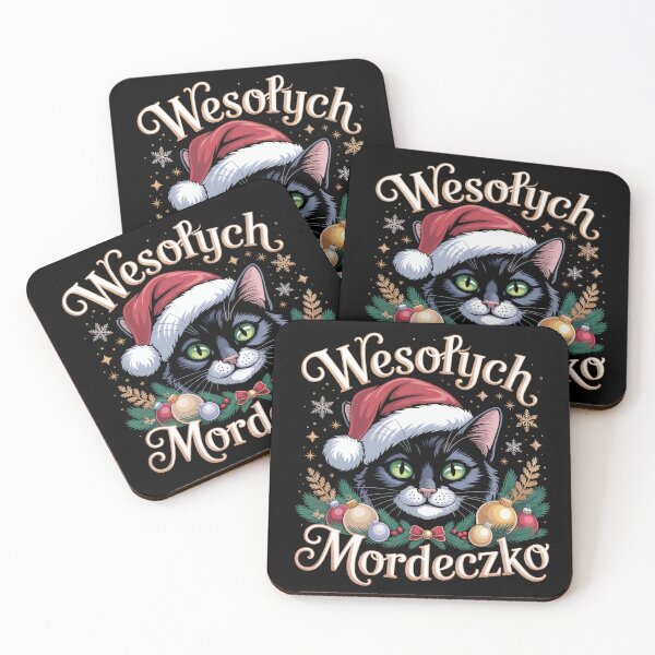 Item preview, Wesolych Mordeczko Polish Christmas Black Cat Santas Hat designed and sold by MadCatPrints.