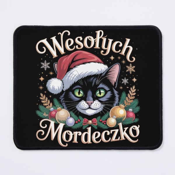Item preview, Wesolych Mordeczko Polish Christmas Black Cat Santas Hat designed and sold by MadCatPrints.