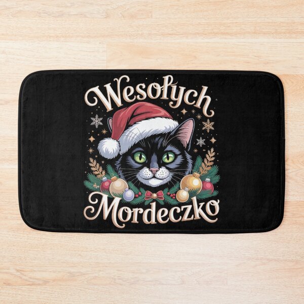 Item preview, Wesolych Mordeczko Polish Christmas Black Cat Santas Hat designed and sold by MadCatPrints.