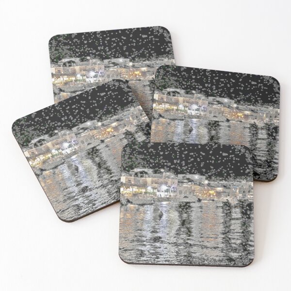 Item preview, Lipsi harbour by night, paint daub effect 2 designed and sold by paulboizot.