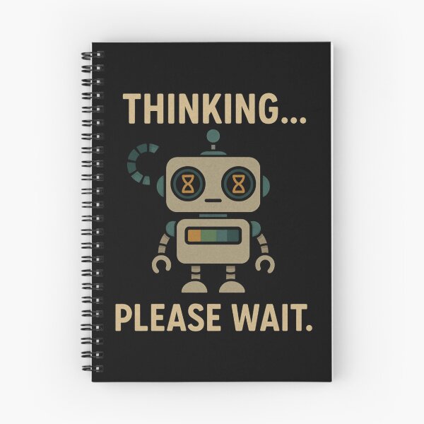 Item preview, Funny Robot in Thinking Mode Please Wait T-Shirt Design. designed and sold by The-T-In-Retro.
