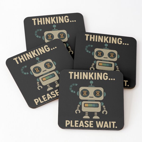 Item preview, Funny Robot in Thinking Mode Please Wait T-Shirt Design. designed and sold by The-T-In-Retro.