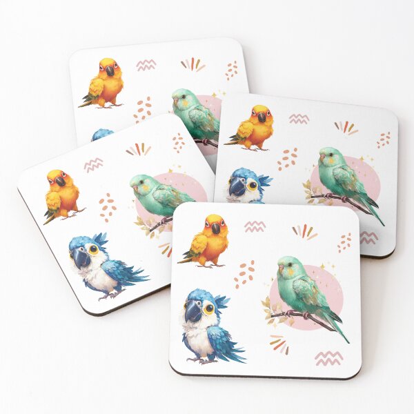 Artikelvorschau, Niedliche, bunte Cartoon-Papageien – Tropische Vogel-Cliparts-Set entworfen und verkauft von Anastasiia Yurevych.
