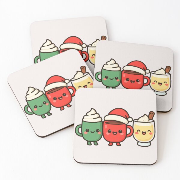 Item preview, Holiday Drink Buddies – Cute Kawaii Hot Cocoa, Peppermint Mocha, and Eggnog Characters designed and sold by Ombrya.