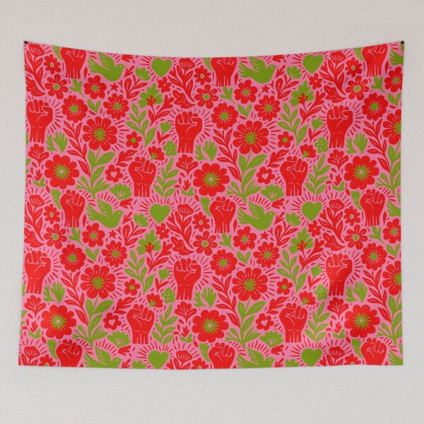 Item preview, Retro Power Garden – Bold Floral and Peace Pattern in Red, Pink & Green designed and sold by MindFulStudios.