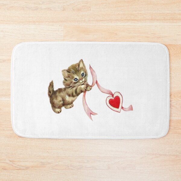 Item preview, Vintage cat with pink ribbon heart  designed and sold by Pixiedrop.