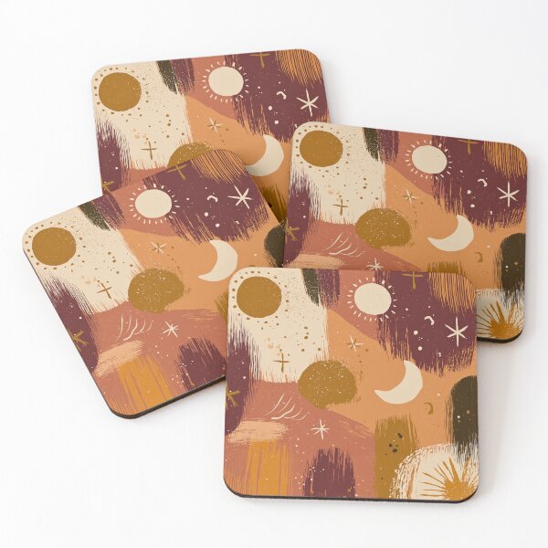 Item preview, Abstract Boho Celestial Brushstroke Pattern - Sun, Moon & Stars Design designed and sold by SaadArtCo.