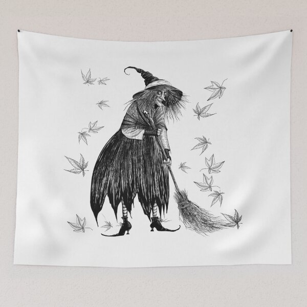 Item preview, Witch in Autumn Sweeping Fallen Leaves designed and sold by TraceyEvansArt.