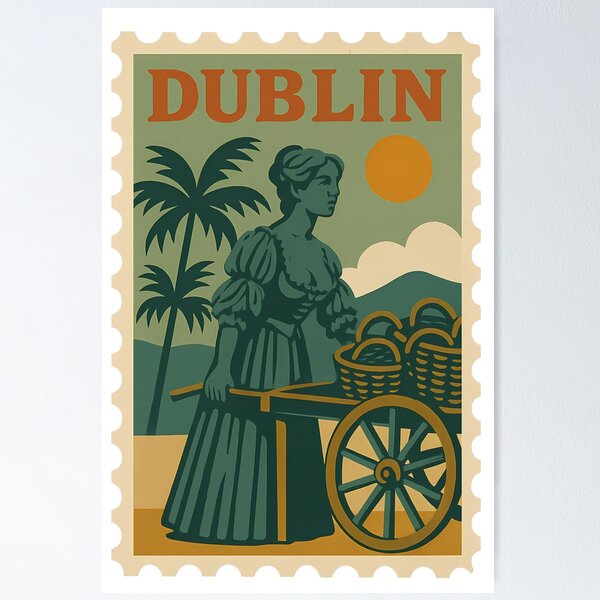 Item preview, Vintage Stamp of Dublin | Retro Travel Design | Mid-Century Modern Ireland | Collectible Stamp-Inspired Art | Dublin Souvenir Design designed and sold by PaintedPixels01.