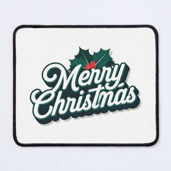 Item preview, Retro Merry Christmas Text Illustration – Bold Black and White Calligraphic Typography with Holly Accents designed and sold by PixelVibe782.