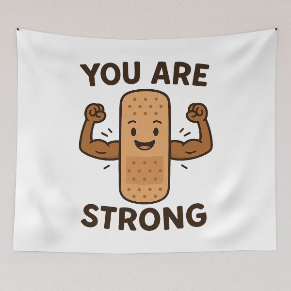 Item preview, You Are Strong Funny Bandage Cartoon Motivational Design. designed and sold by The-T-In-Retro.