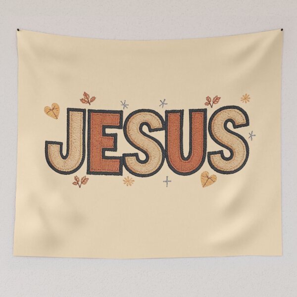 Item preview, JESUS Faux Embroidered Patch Design, Faith Inspirational Christian Digital Art, Hand-Drawn Stitched Letters, Religious PNG Clipart designed and sold by Hope & Light Designs.