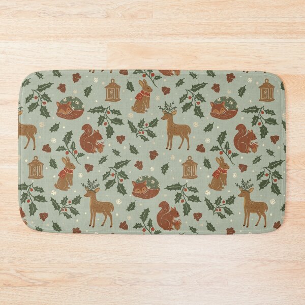 Item preview, Festive Woodland Animals (Sage Green) | Cozy Christmas Folk Art Cottagecore Holiday designed and sold by carlyxdesigns.