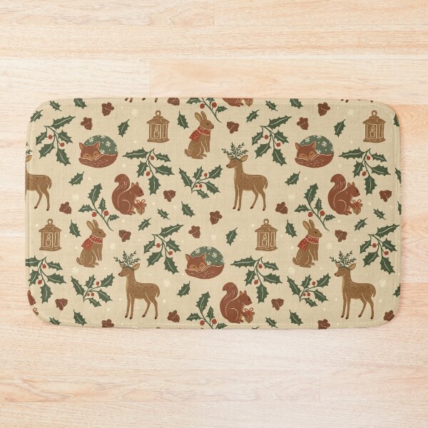 Item preview, Festive Woodland Animals (Warm Beige) | Cozy Christmas Folk Art Cottagecore Holiday designed and sold by carlyxdesigns.