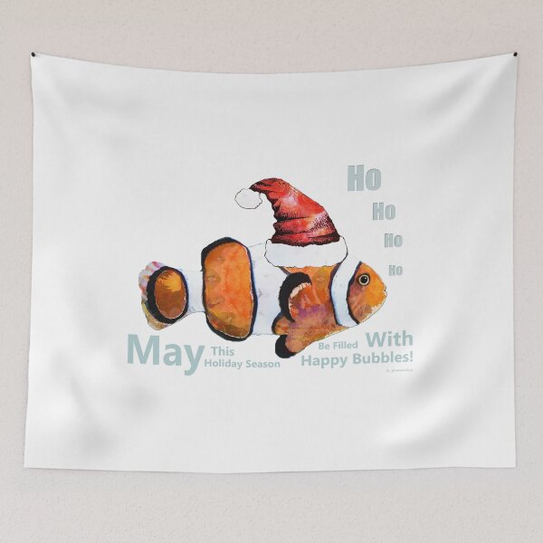 Item preview, Happy Holidays Bubbles Clown Fish Art designed and sold by Sharon Cummings Art.