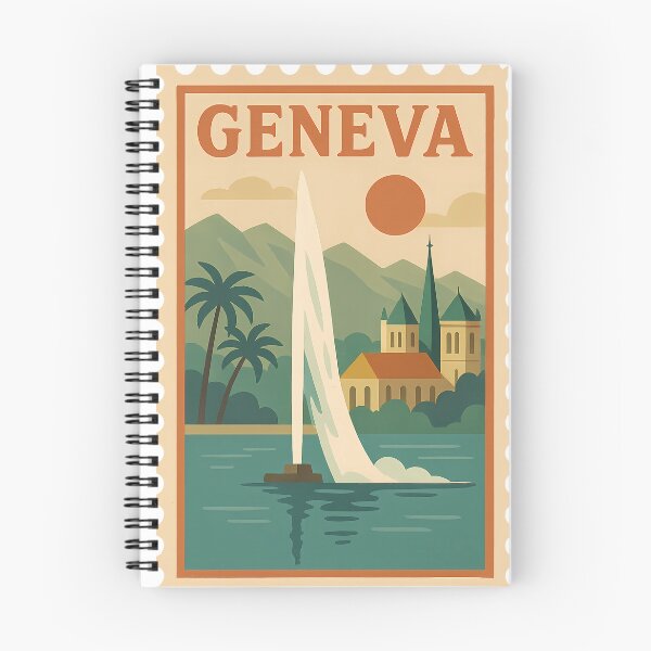 Item preview, Vintage Stamp of Geneva | Retro Travel Design | Mid-Century Modern Switzerland | Collectible Stamp-Inspired Art | Geneva Souvenir Design designed and sold by PaintedPixels01.