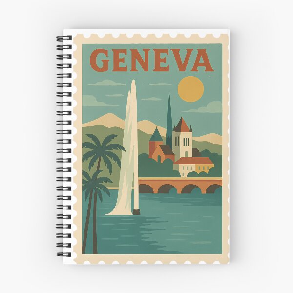 Item preview, Vintage Stamp of Geneva | Retro Travel Design | Mid-Century Modern Switzerland | Collectible Stamp-Inspired Art | Geneva Souvenir Design designed and sold by PaintedPixels01.