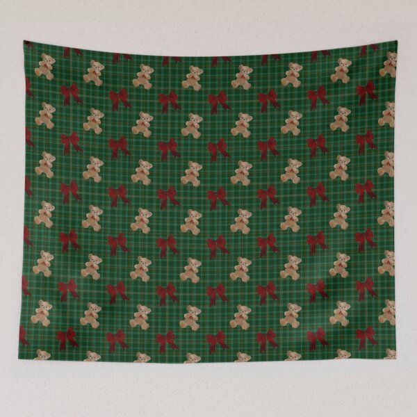 Item preview, Cozy fall themed , teddy bear, red ribbon, tartan paper background  designed and sold by dreamseller88.