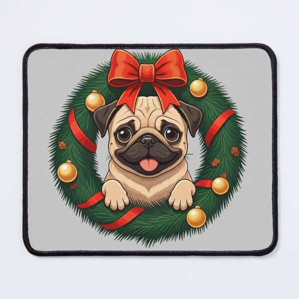 Item preview, Cute Pug Puppy in Christmas Wreath – Adorable Festive Dog Illustration with Red Bow and Golden Ornaments designed and sold by PixelVibe782.