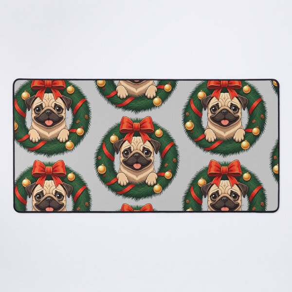 Item preview, Cute Pug Puppy in Christmas Wreath – Adorable Festive Dog Illustration with Red Bow and Golden Ornaments designed and sold by PixelVibe782.