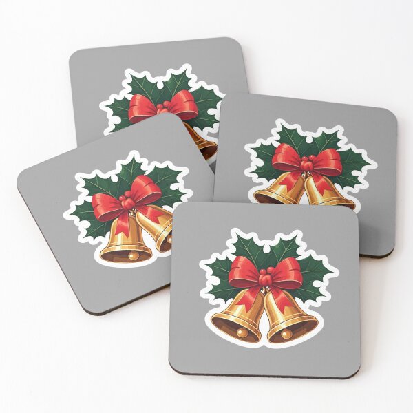 Item preview, Golden Christmas Bells with Red Bows and Holly Leaves – Festive Vector Illustration in Sticker Style designed and sold by PixelVibe782.