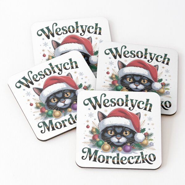Item preview, Wesolych Mordeczko Polish Christmas Black Cat Santas Hat designed and sold by MadCatPrints.