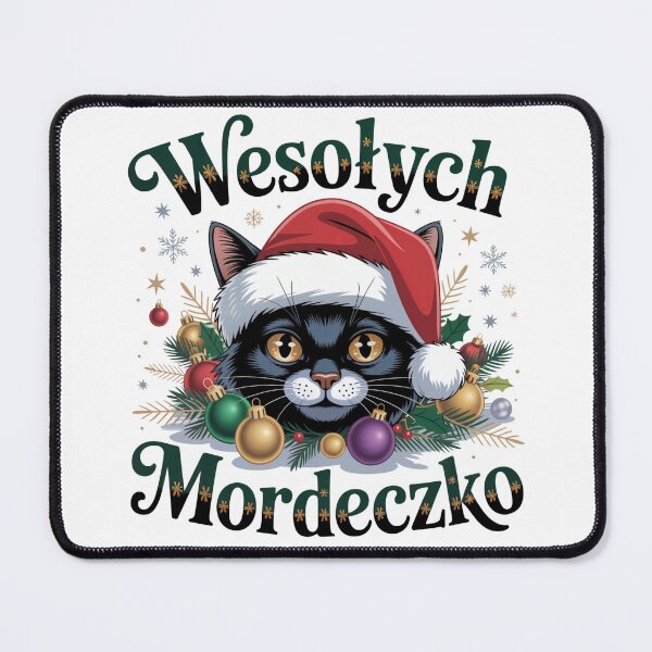 Item preview, Wesolych Mordeczko Polish Christmas Black Cat Santas Hat designed and sold by MadCatPrints.