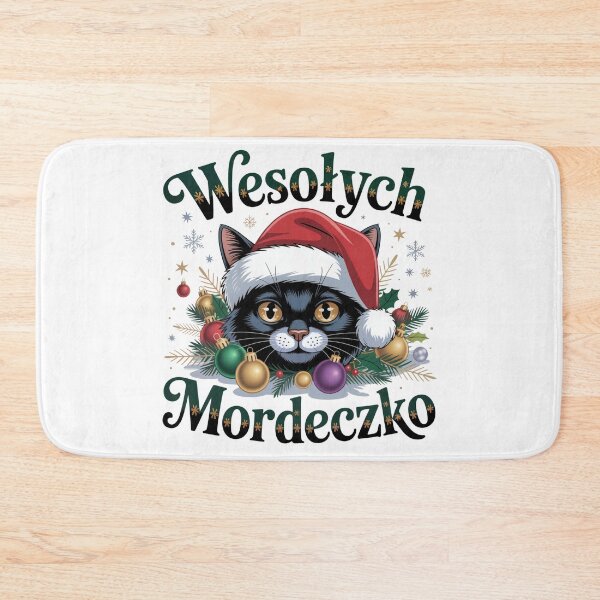 Item preview, Wesolych Mordeczko Polish Christmas Black Cat Santas Hat designed and sold by MadCatPrints.