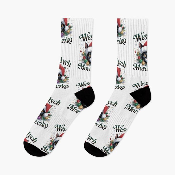 Item preview, Wesolych Mordeczko Polish Christmas Black Cat Santas Hat designed and sold by MadCatPrints.
